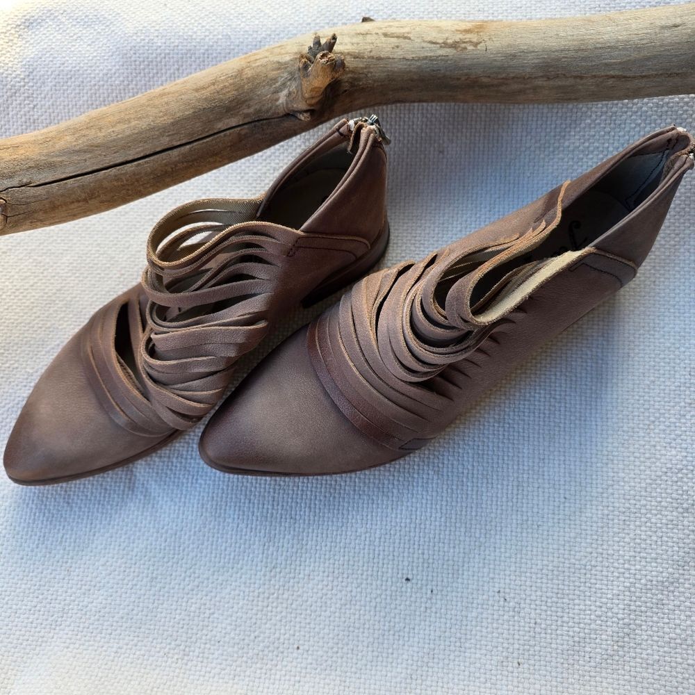Free People Lost Valley Taupe Leather Ankle Boots